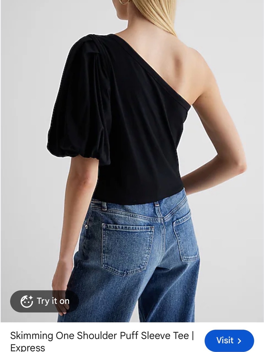 Express Black One-Shoulder Puff Sleeve Top